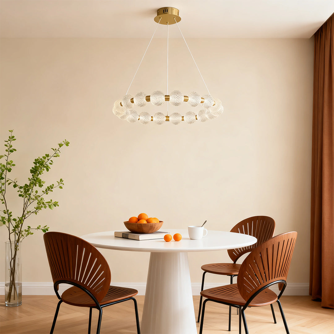 Round Glass Shade Island Chandelier — Gold Metal, Three-Step Dimming, 60cm / 80cm / Combination