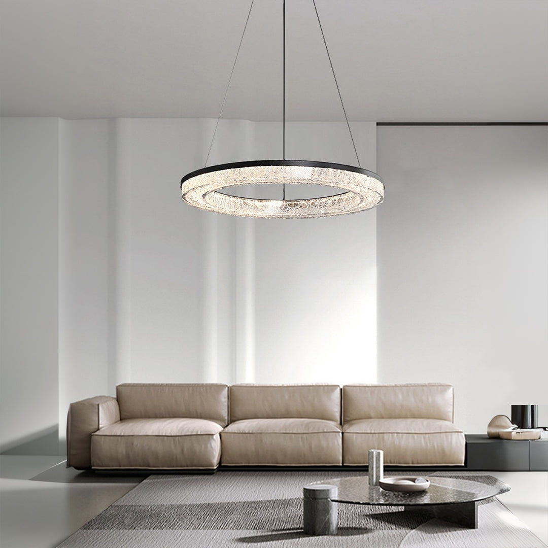 Ring Circle Chandelier — Full Copper with Crystal, LED Three-Color Dimmable, 10 Sizes (50–120cm), 30W–158W
