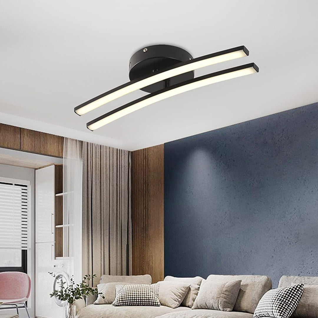Modern Semi-Flush Mount Ceiling Light — Aluminum & Acrylic, 12W LED, 360° Rotating Dual Strip, Three-Color Dimming, Black or White