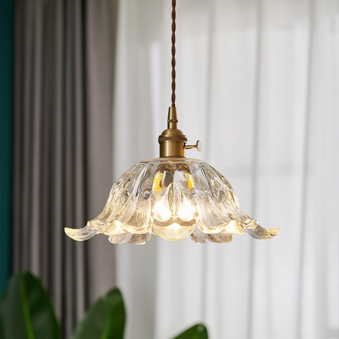 Floral Glass Mini Pendant — Brushed Brass, 1-Light, 6W, Available in Three Sizes