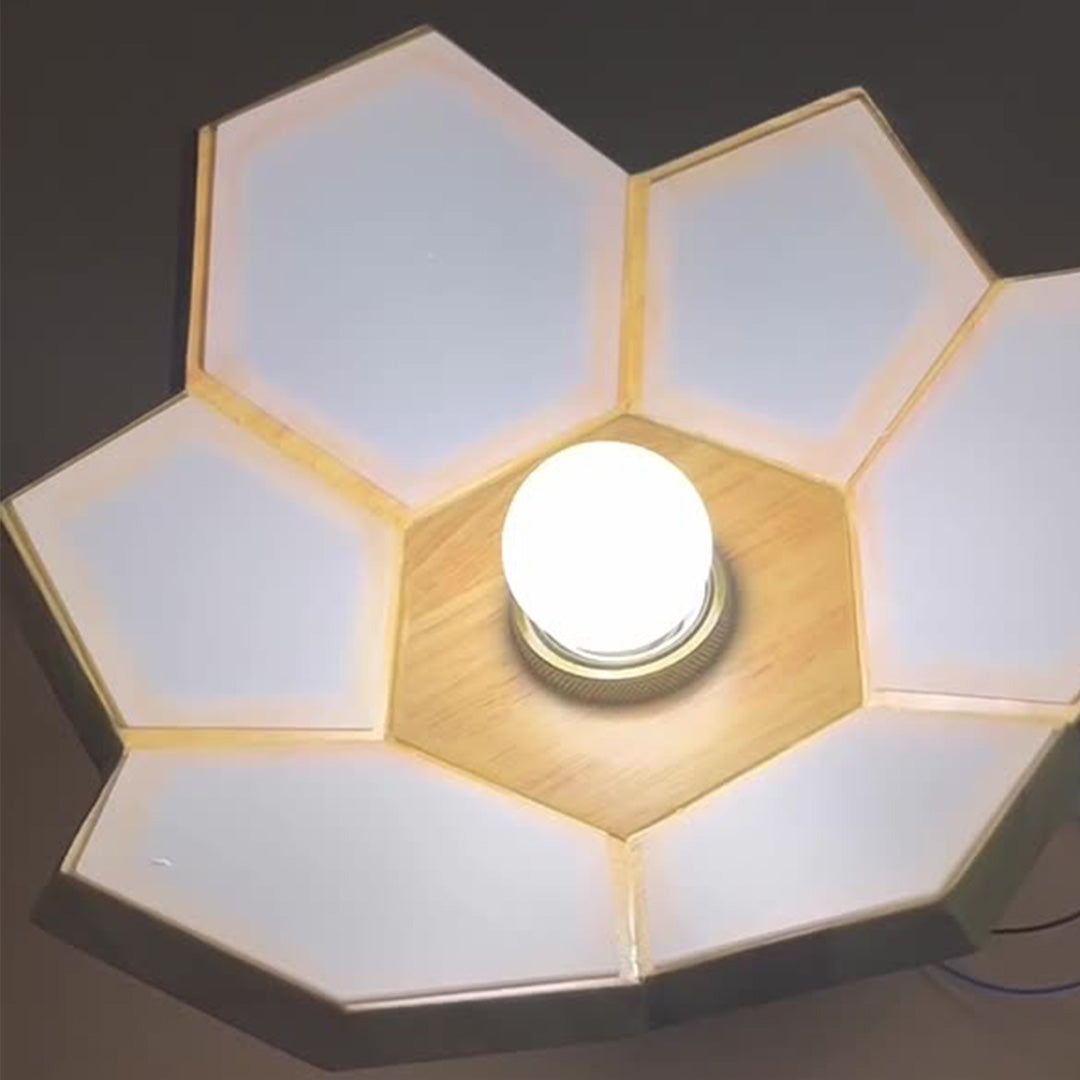 Lotus Semi-Flush Mount — Oak Wood, LED E27, 3-Step Dimming (3000K/4000K/6000K), 11"