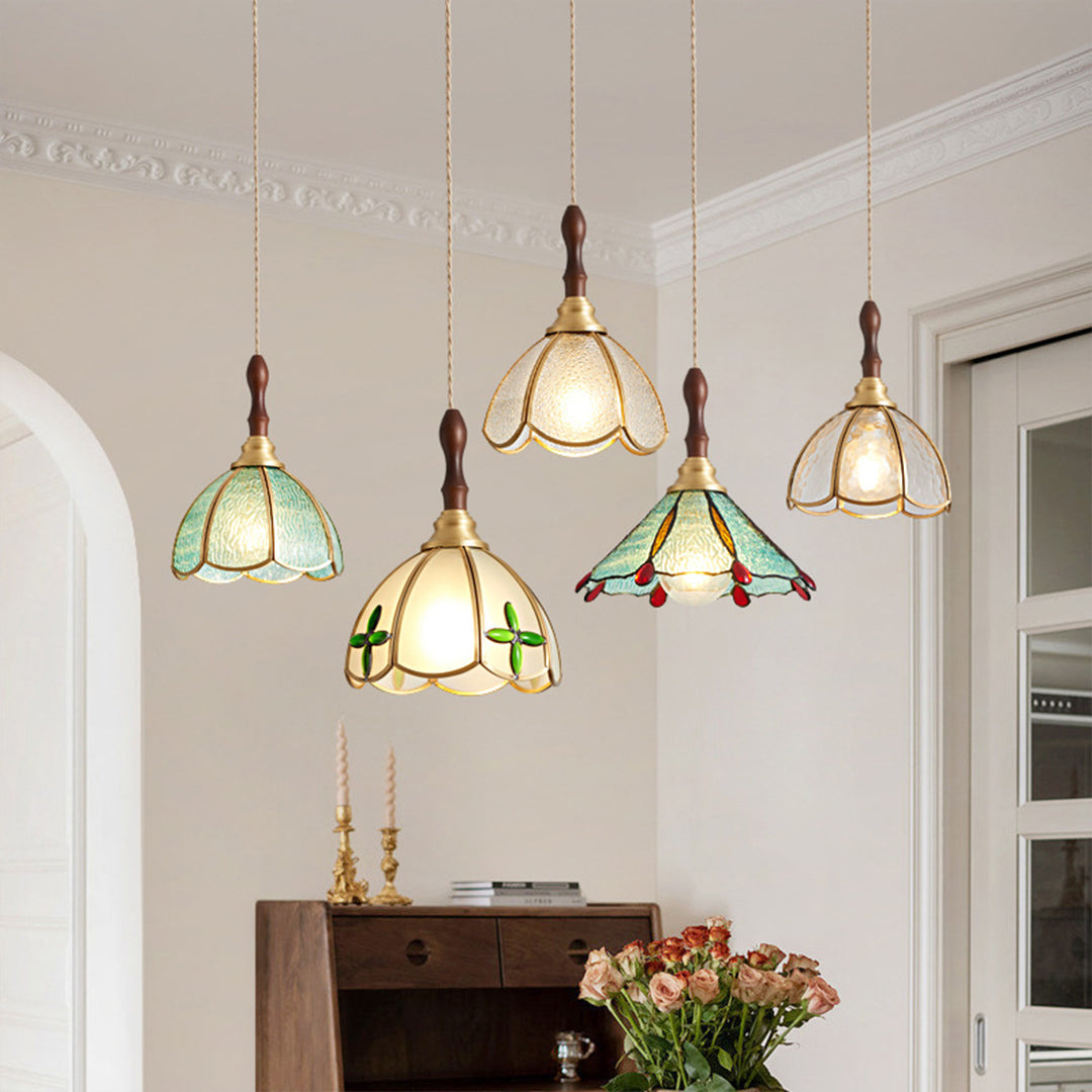 Water Ripple Glass Pendant Light — Full Copper, LED E27, 3-Step Dimming, 1- or 3-Light