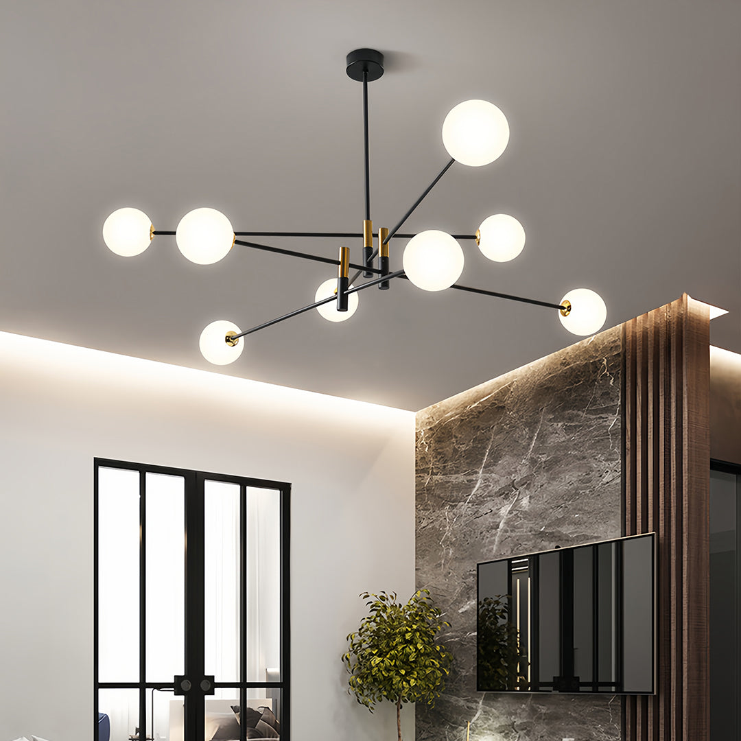 Branch Chandelier — Black and Gold Iron, Transparent Glass Shades, G9 3-Step Dimming (3000K/4000K/6000K), 4-, 6-, or 8-Light