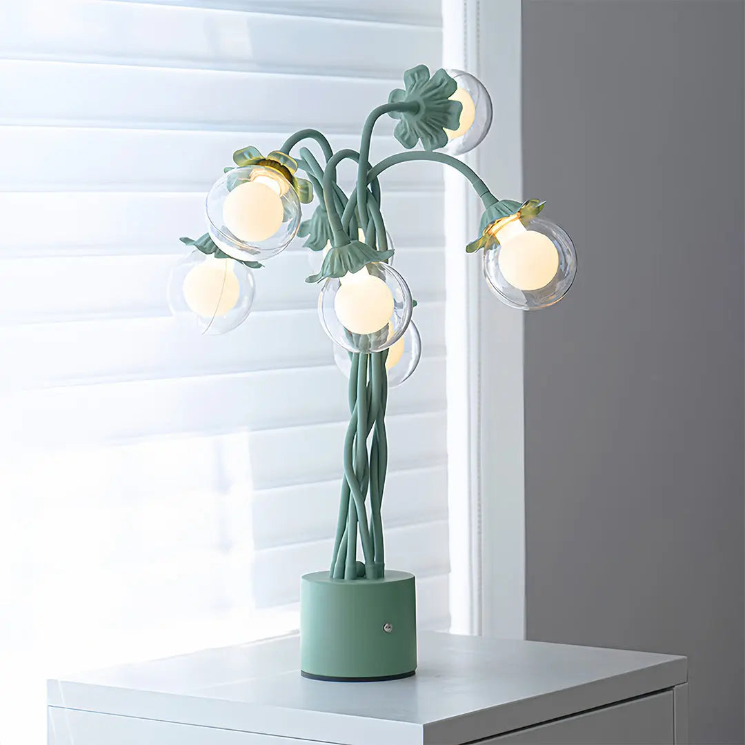 Artistic Globe Decorative Light: Retro Green Table Lamp with French Floral Design Luxe