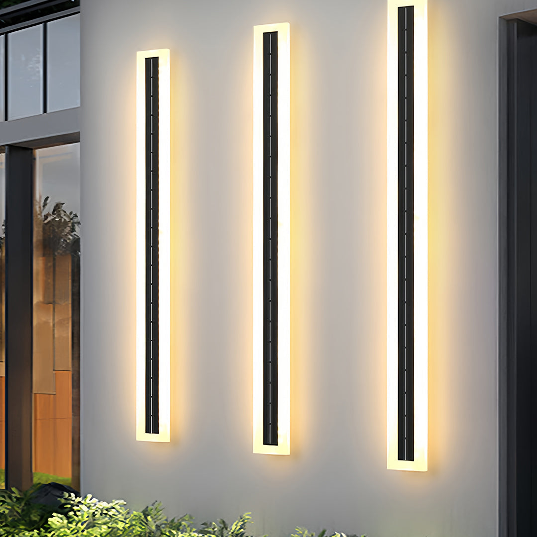 Minimalist Solar Outdoor Linear Wall Light — Black Aluminum, Acrylic, IP65, 30cm–120cm, 3000K / 4000K / 6000K, 16-Hour Runtime