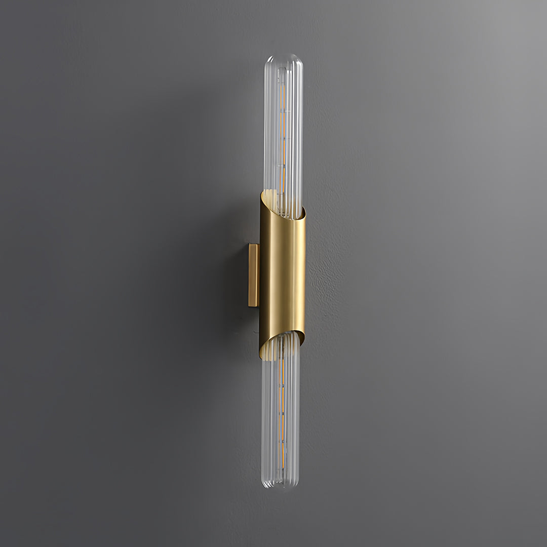 Cylindrical Up/Down Wall Sconce — Full Brass, Transparent Glass Shade, E14, 5W, 3000K/4000K/6000K