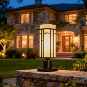 Retro Outdoor Bollard Path Light — Black Die-Cast Aluminum, Frosted Glass, 7W 3000K, IP55 Weatherproof