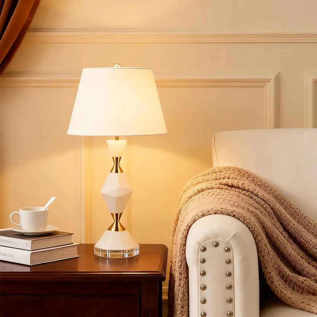 Elegant White Contemporary Table Lamps with Gold Accents Luxe