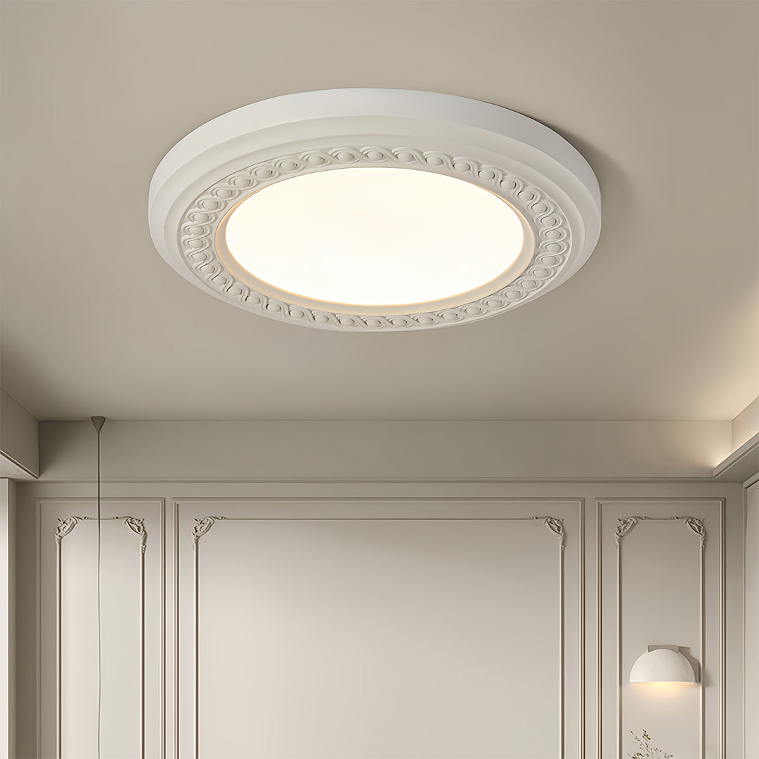 French Country Carved Resin Flush-Mount Ceiling Light — Acrylic Shade, 72W LED, 3-Step Dimming, 23.15"