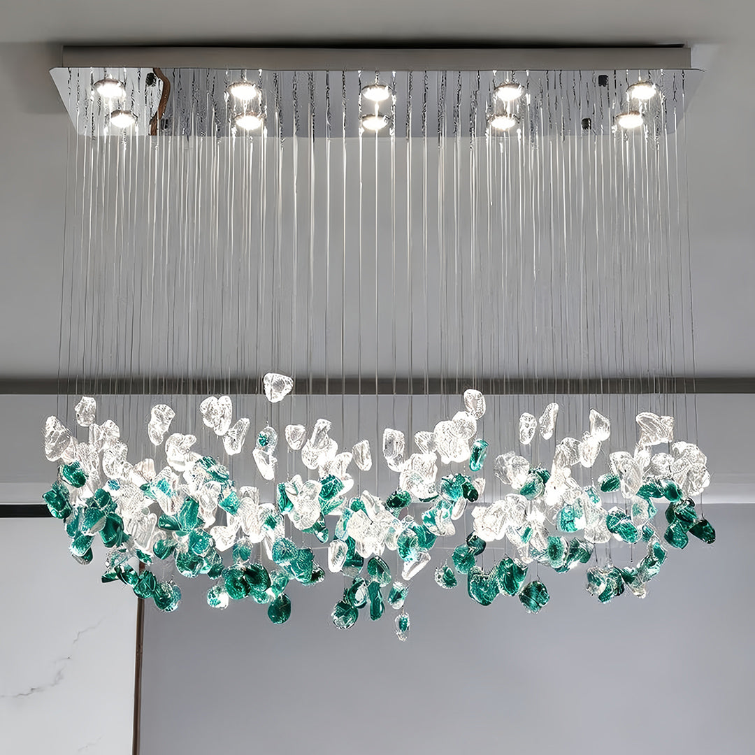 Irregular Beaded Hand-Blown Glass Chandelier — Stainless Steel, LED, 3-Step Dimming, 30/40W, French Vintage