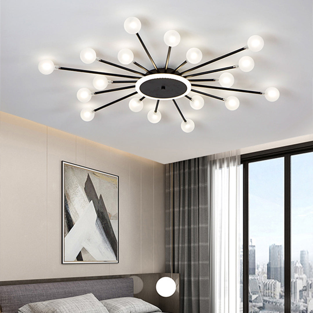 Sputnik Flush-Mount Ceiling Light — Iron and Glass, 18/24/30-Light, 54W–90W, Gold or Black, 3-Step Dimming