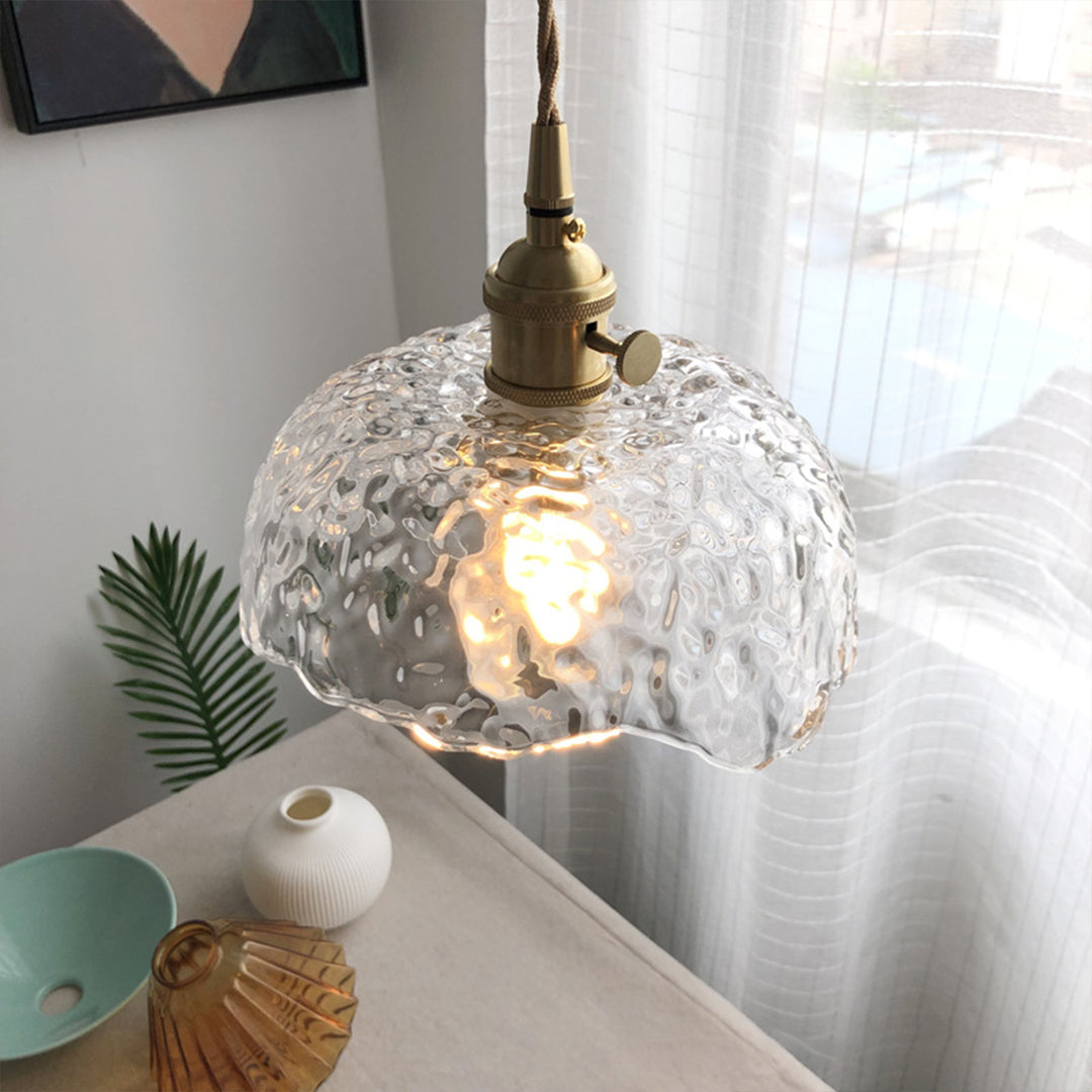 Hammered Glass Mini Pendant — Brass, E27, Adjustable 1.5m Cord, Transparent or Dark Green