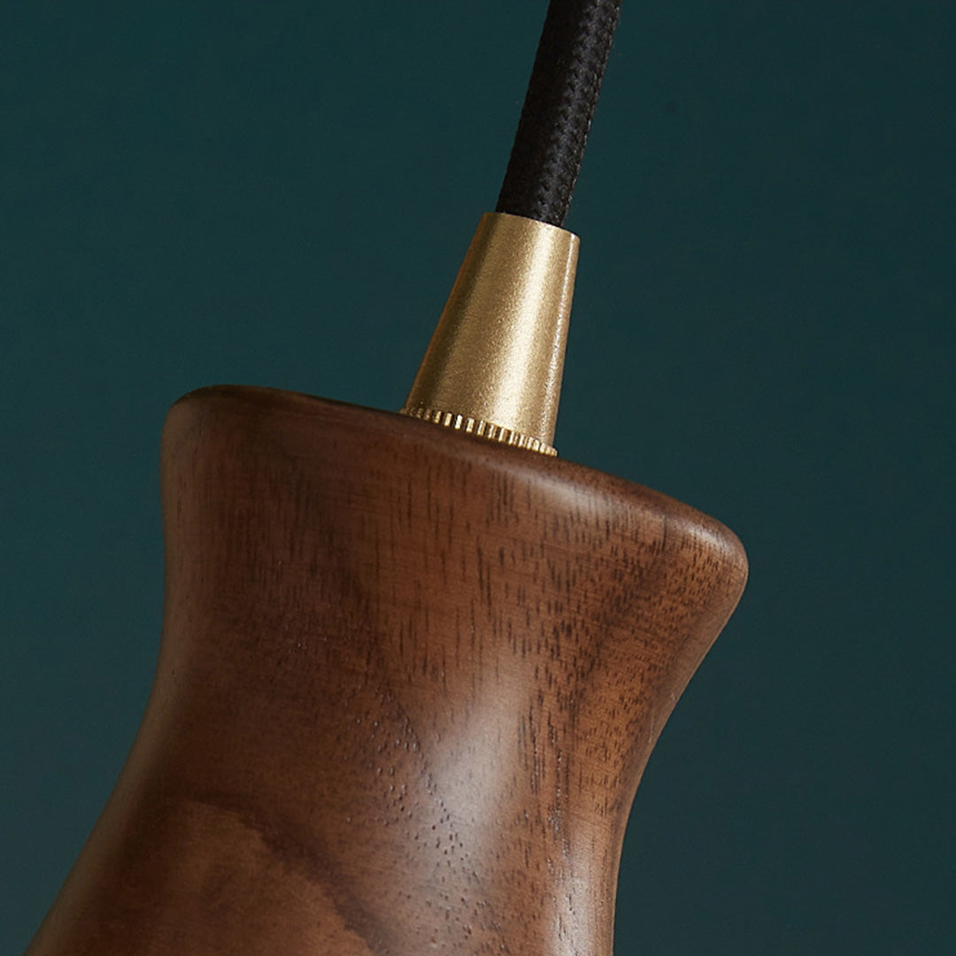Wabi-Sabi Mini Pendant — Blown Glass, Walnut Wood and H65 Brass, 6W LED E27, 1.8m Adjustable Cord