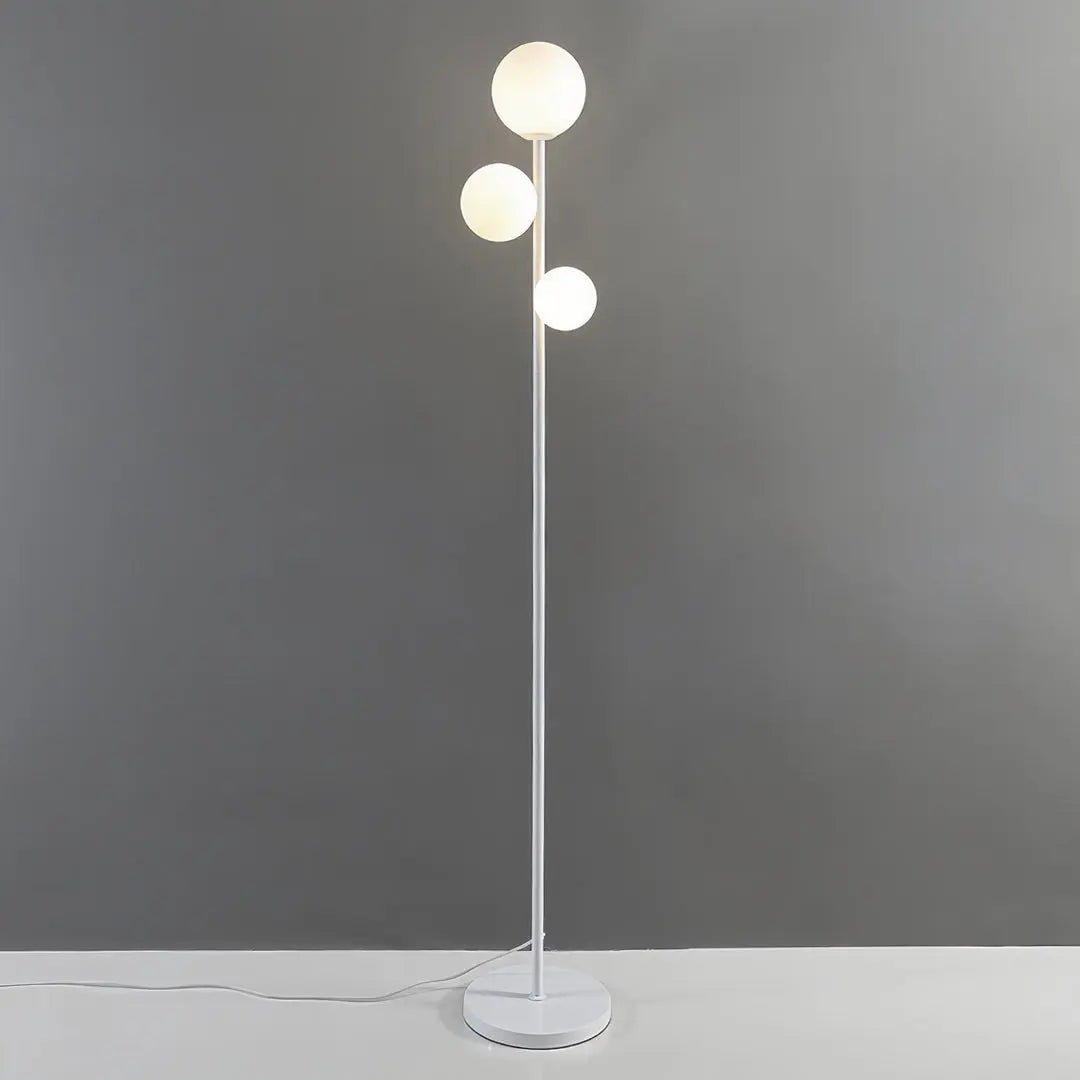 Modern Globe Floor Lamp with 3 Lights in Gold, Black, and White - Standing Design Luxe