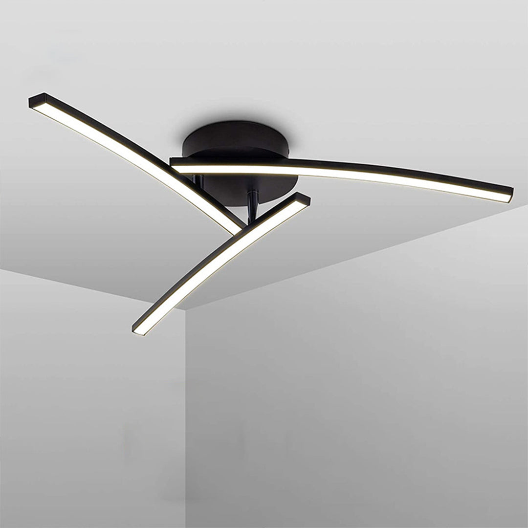 Three-Arc Rotating Semi-Flush Mount — Black Aluminum & Acrylic, 15W LED, 3-Step Dimming (3000K/4000K/6000K), 23.62"