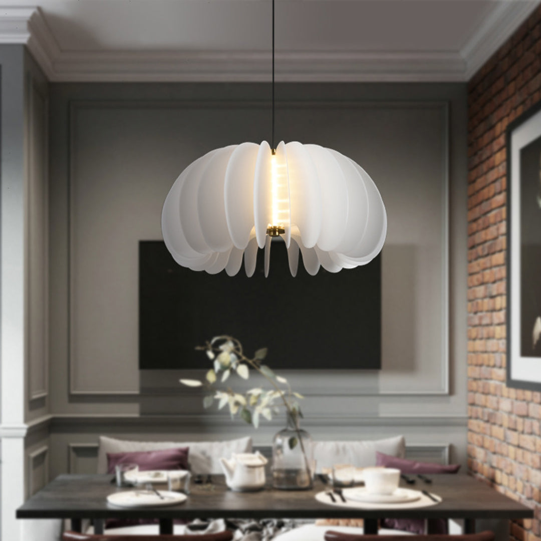 Geometric White PE Shade Pendant Light — 20W LED, 3000K Warm White, 1.5m Adjustable Cord