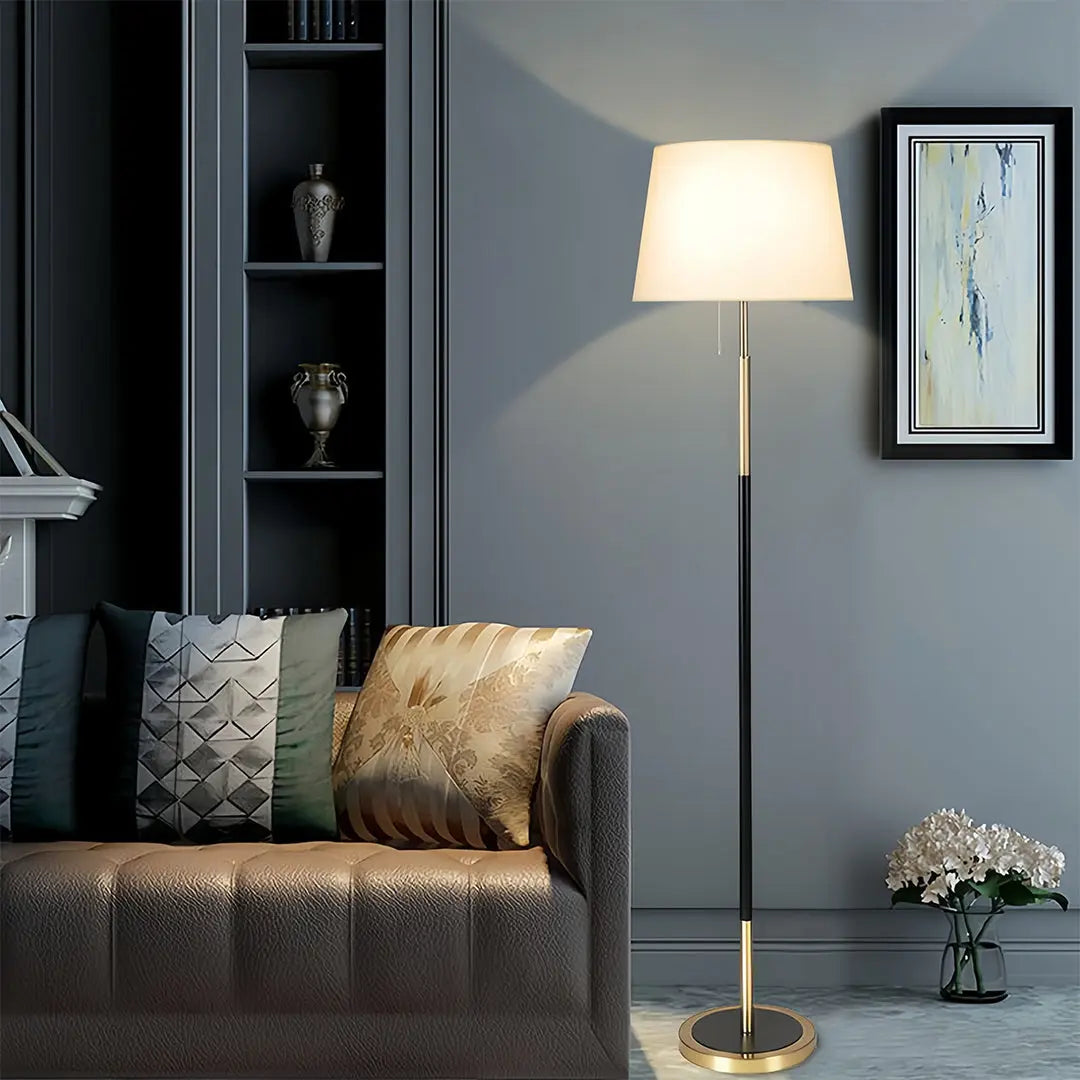Country Style Vintage Wrought Iron Floor Lamp with Fabric Shade Luxe