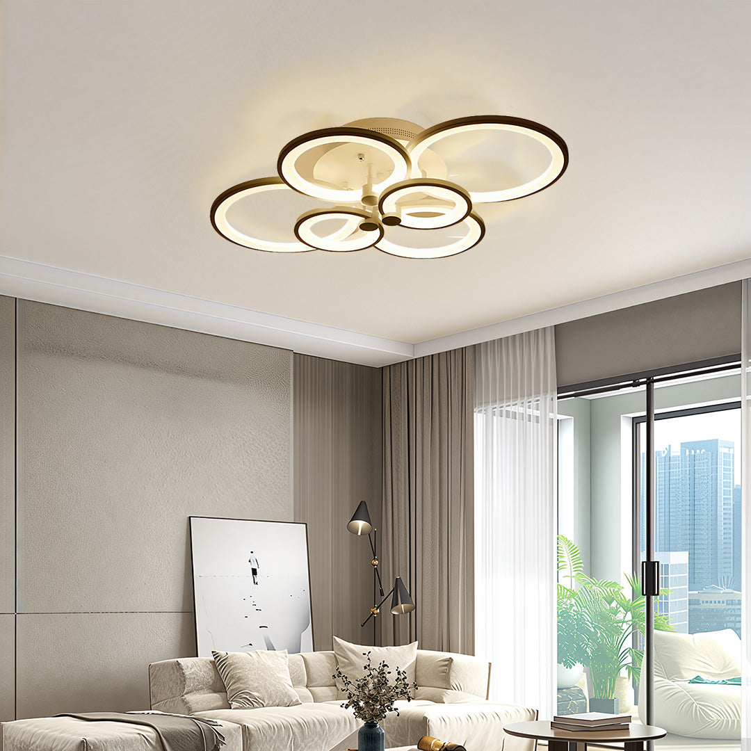 Overlapping Rings LED Semi-Flush Mount — Metal and Acrylic, 4-Light / 6-Light / 8-Light, Dimmable