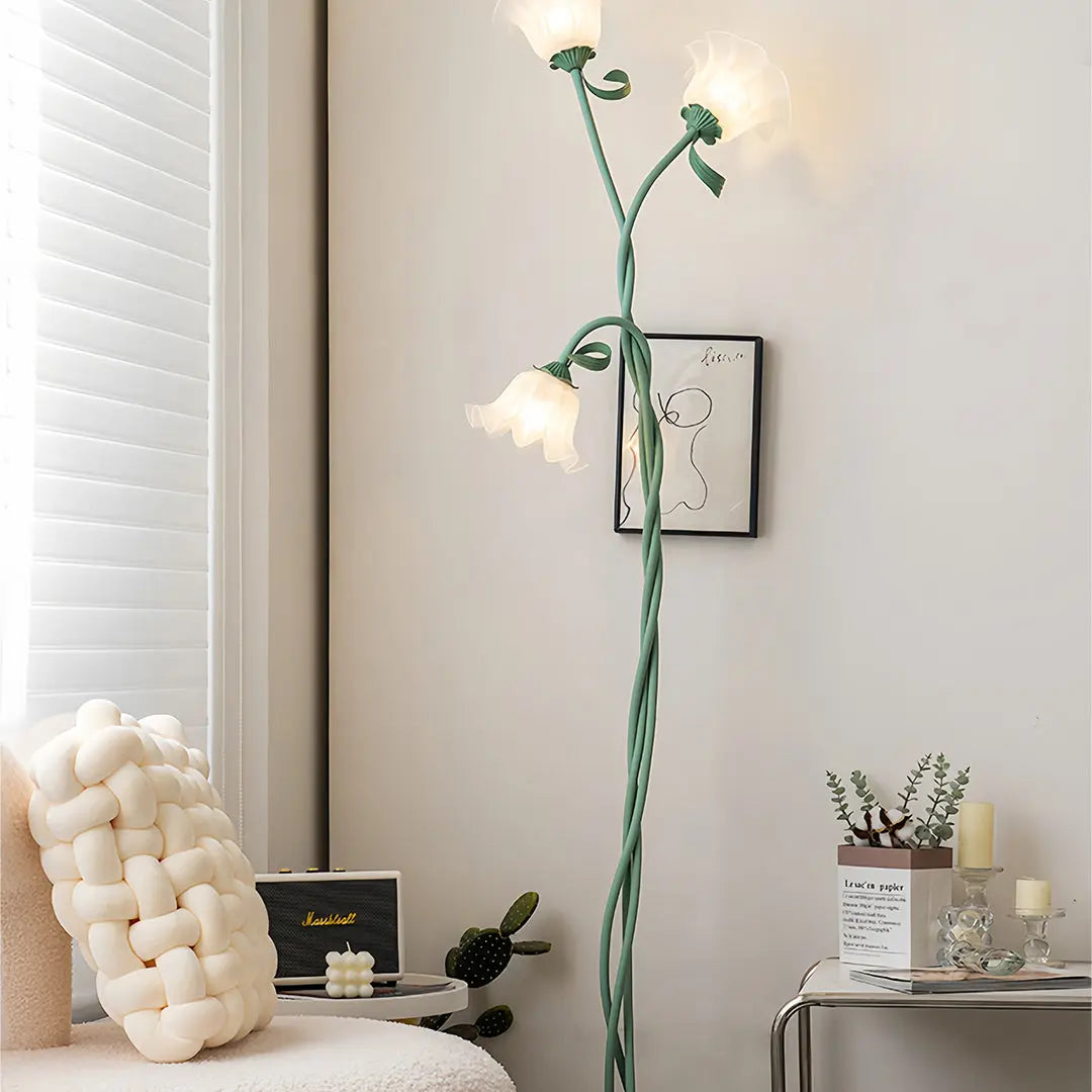 Artistic Green Iron Flower Floor Lamp in French Country Style Luxe