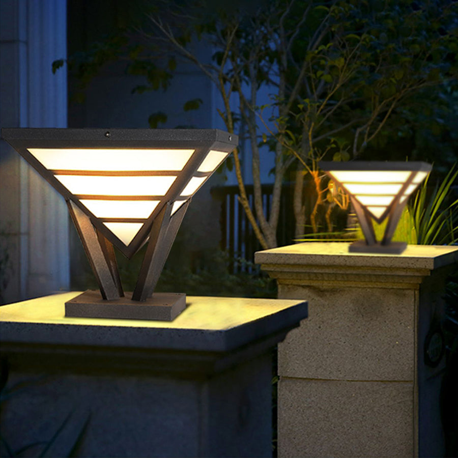 Geometric Pyramid Outdoor Pillar Light — Black Aluminum, Integrated LED, 3200K, IP54, 6W / 8W