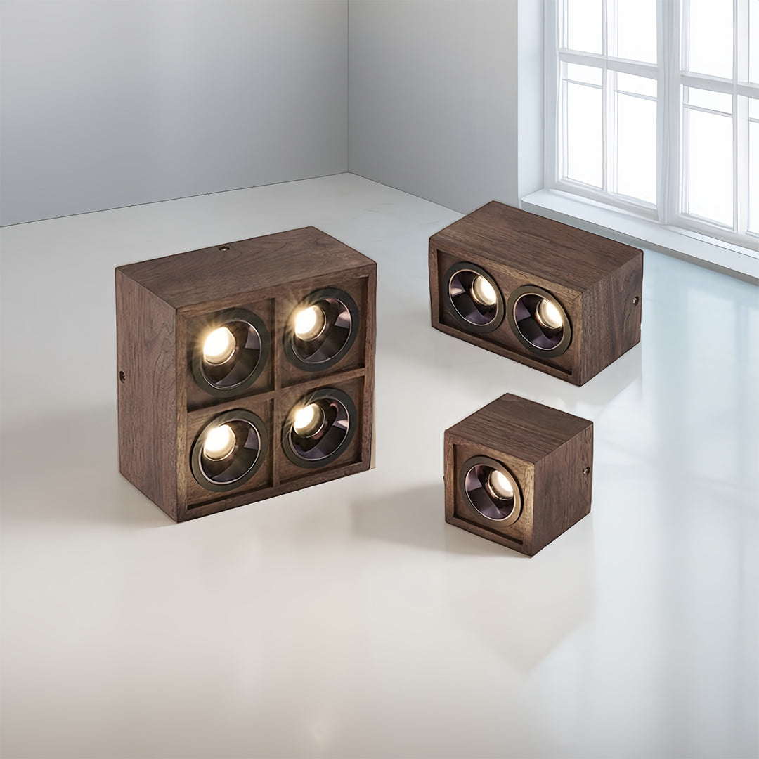 Walnut-Finish Multi-Head Surface-Mount Downlight — Aluminum, LED Integrated, 4000K, 1- to 4-Light, 7–28W