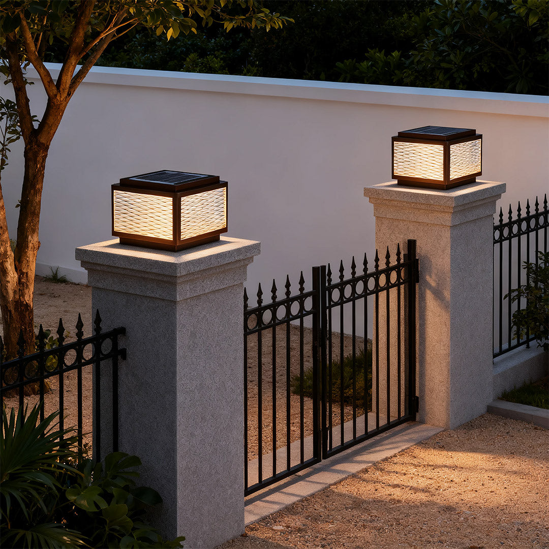 Minimalist Outdoor Pillar Top Light — Black Aluminum, LED, Solar or Hardwired, IP54, 3 Sizes