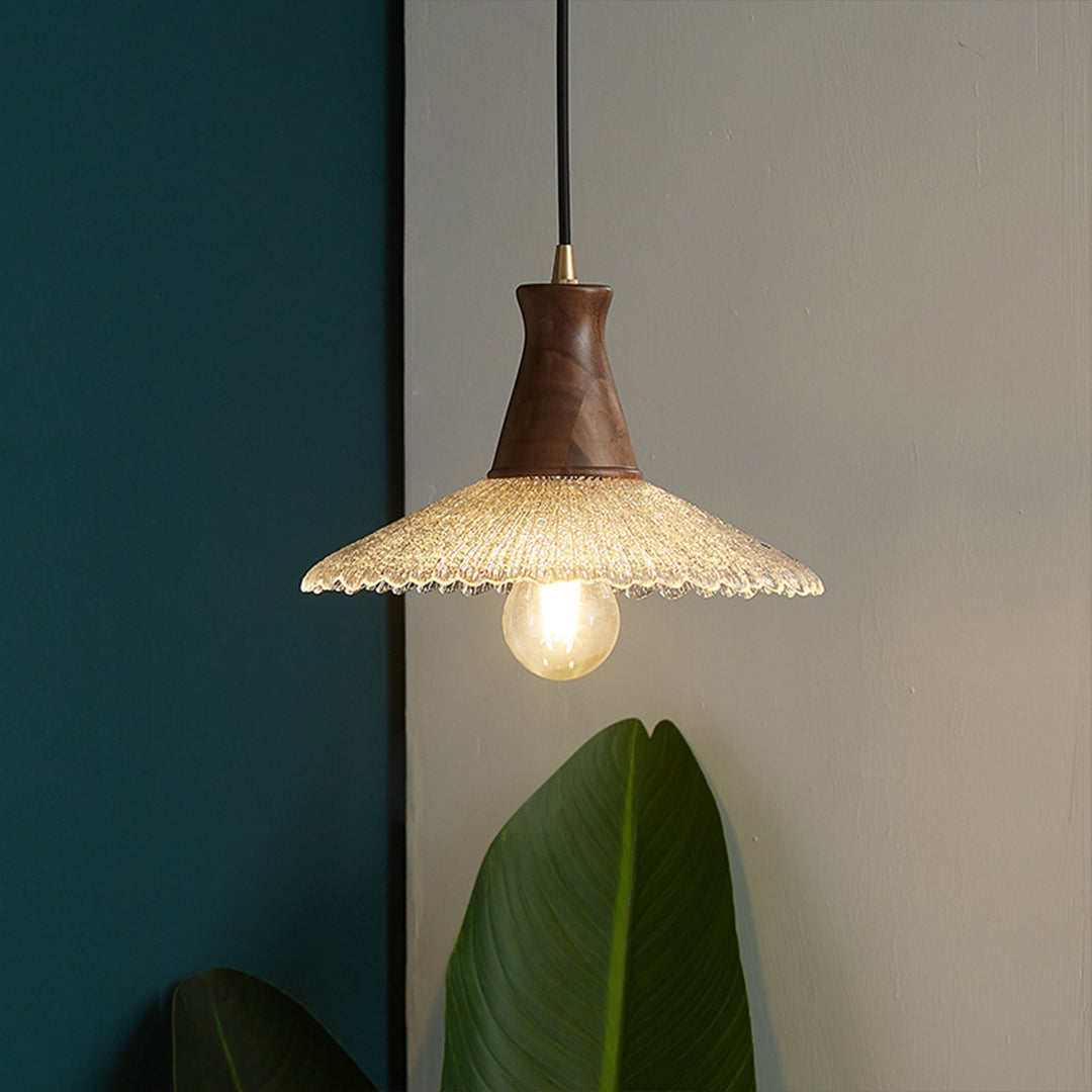 Wabi-Sabi Mini Pendant — Blown Glass, Walnut Wood and H65 Brass, 6W LED E27, 1.8m Adjustable Cord