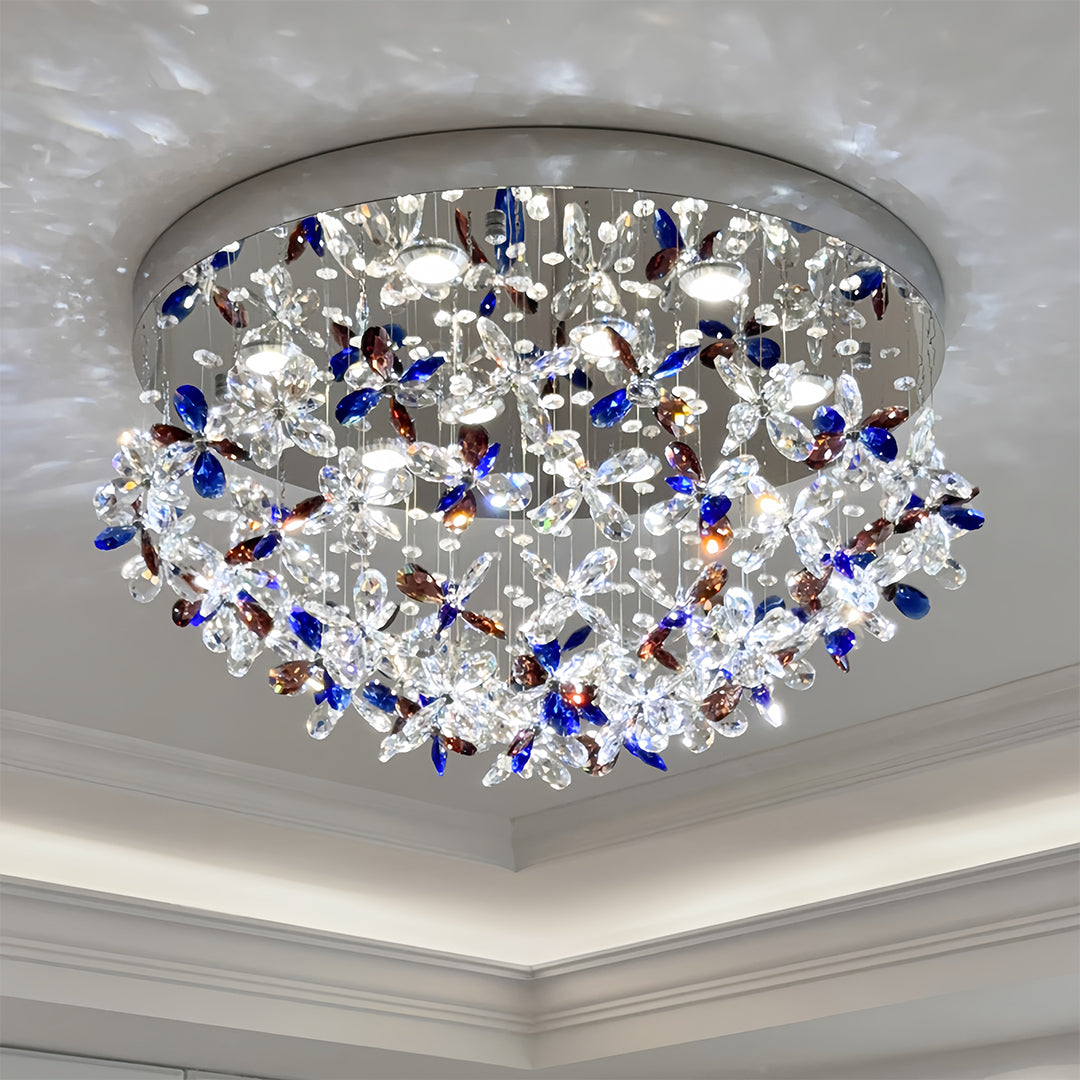 Round Crystal Flush-Mount Ceiling Light — Stainless Steel, French, 30W/40W LED, 3-Step Dimming, 19.7" or 23.6"