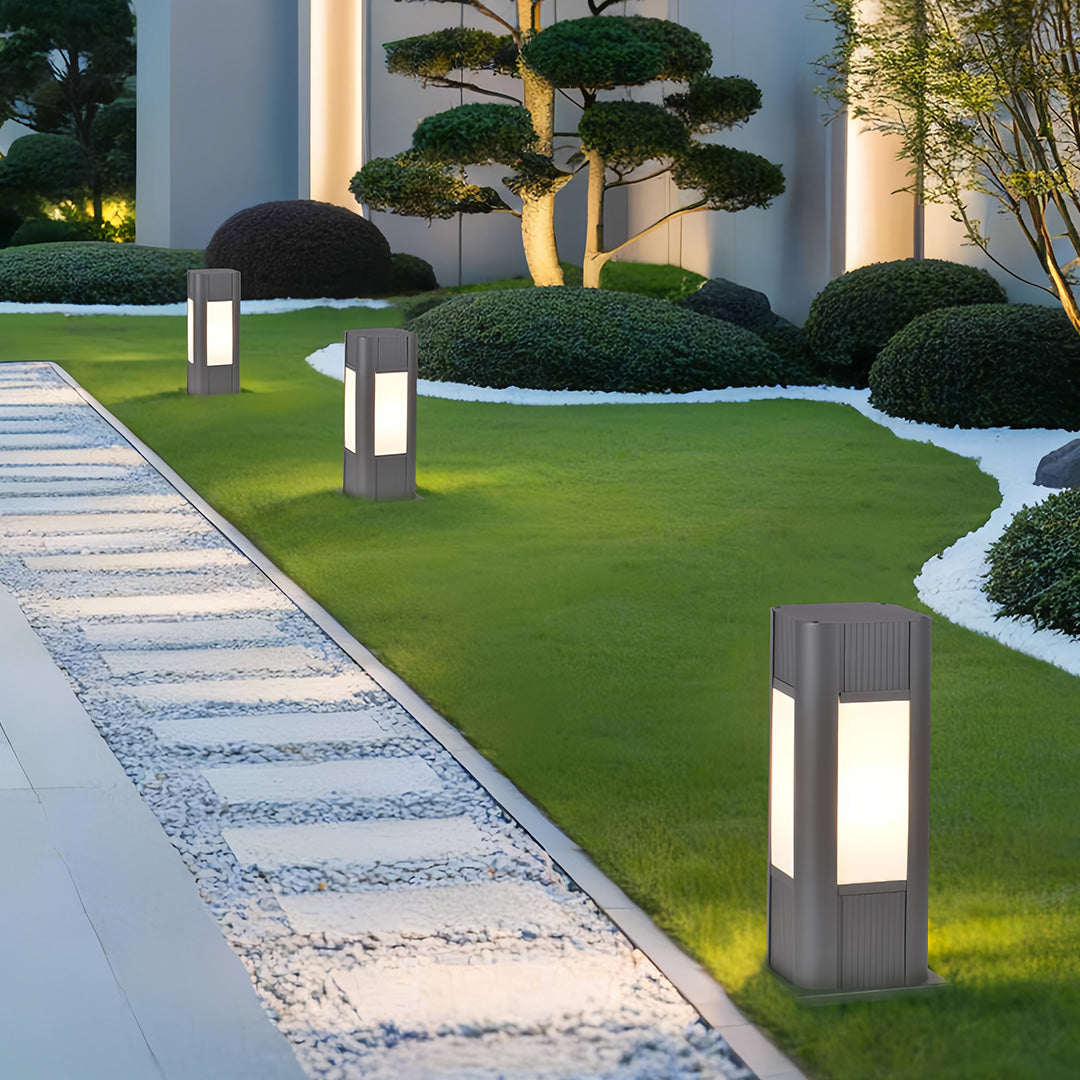 Industrial Square Bollard Path Light — Die-Cast Aluminum, Gray, 10W LED, IP65 Weatherproof