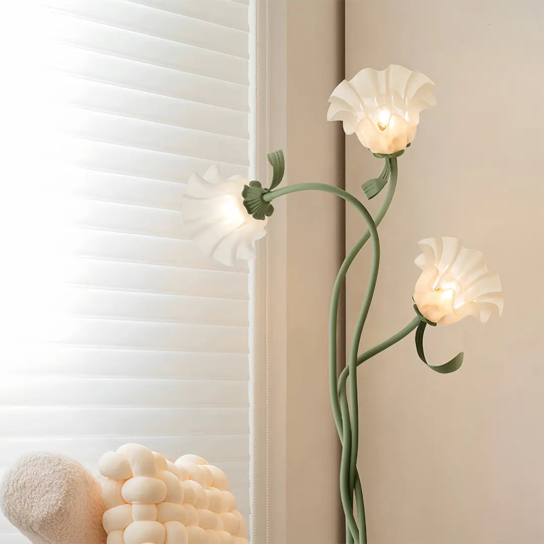 Artistic Green Iron Flower Floor Lamp in French Country Style Luxe