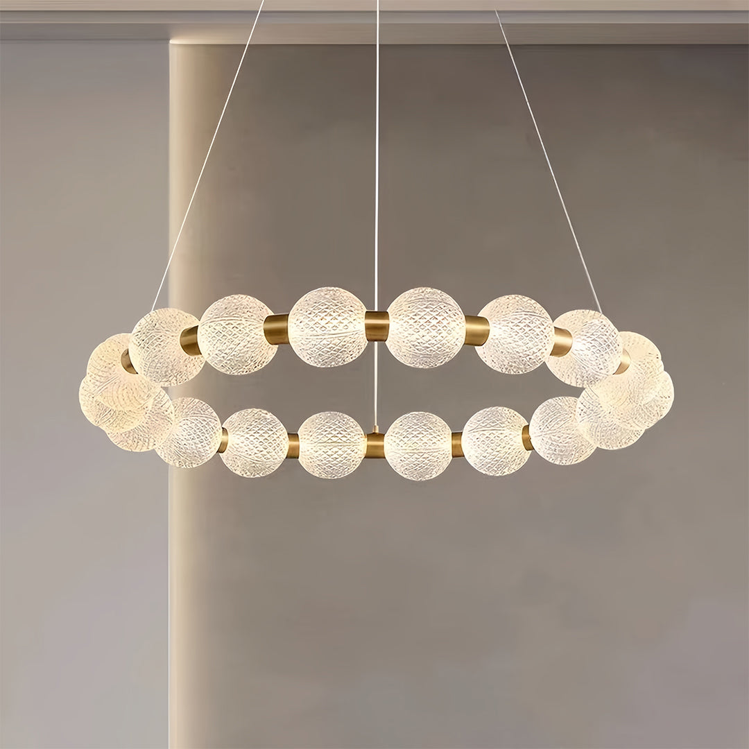 Round Glass Shade Island Chandelier — Gold Metal, Three-Step Dimming, 60cm / 80cm / Combination