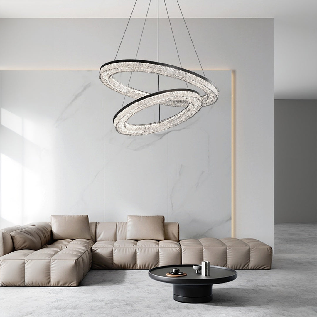 Ring Circle Chandelier — Full Copper with Crystal, LED Three-Color Dimmable, 10 Sizes (50–120cm), 30W–158W