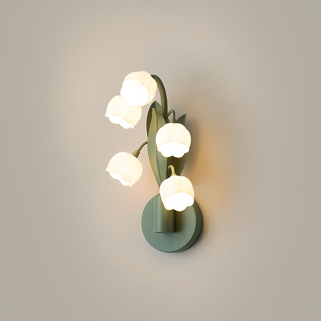 Bellflower Floral Wall Sconce — Green Iron, Clear Glass, 5-Light G4, Three-Step Dimming (3000K/4500K/6000K)