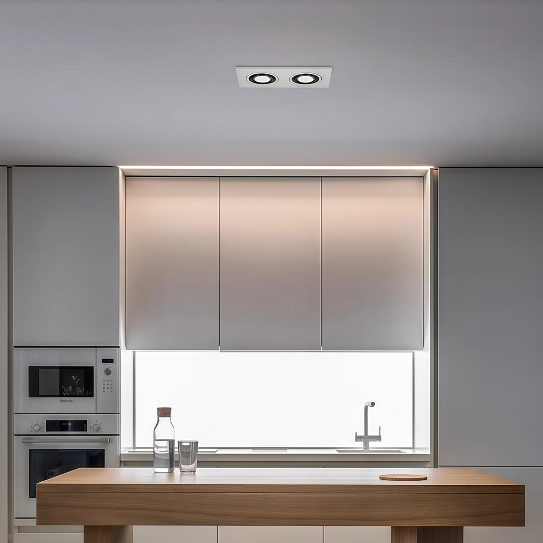 Square Recessed Downlight — Aluminum & Acrylic, LED, 7W–10W, 3000K / 4000K / 6000K, Ra90, Single- or Double-Head
