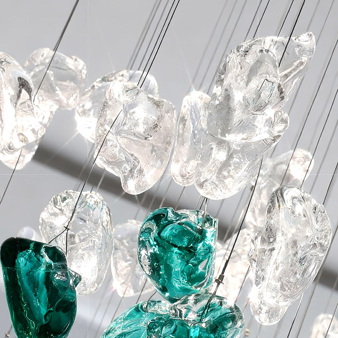 Irregular Beaded Hand-Blown Glass Chandelier — Stainless Steel, LED, 3-Step Dimming, 30/40W, French Vintage