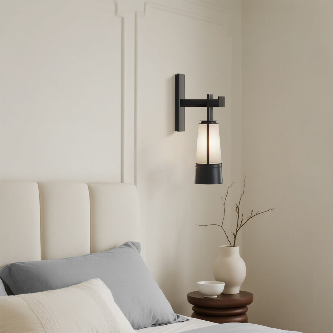 Modern Minimalist Wall Sconce — Black Iron, Glass Shade, 12W LED E27, 3000K Hardwired