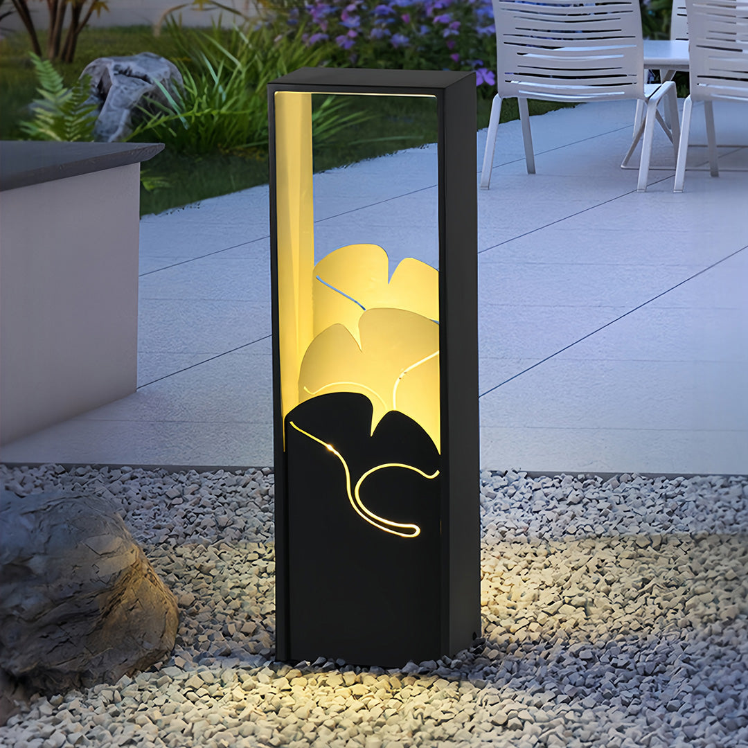 Artistic Column Outdoor Bollard Light — Black Galvanized Steel, Acrylic Shade, 10W LED, 3000K, IP65