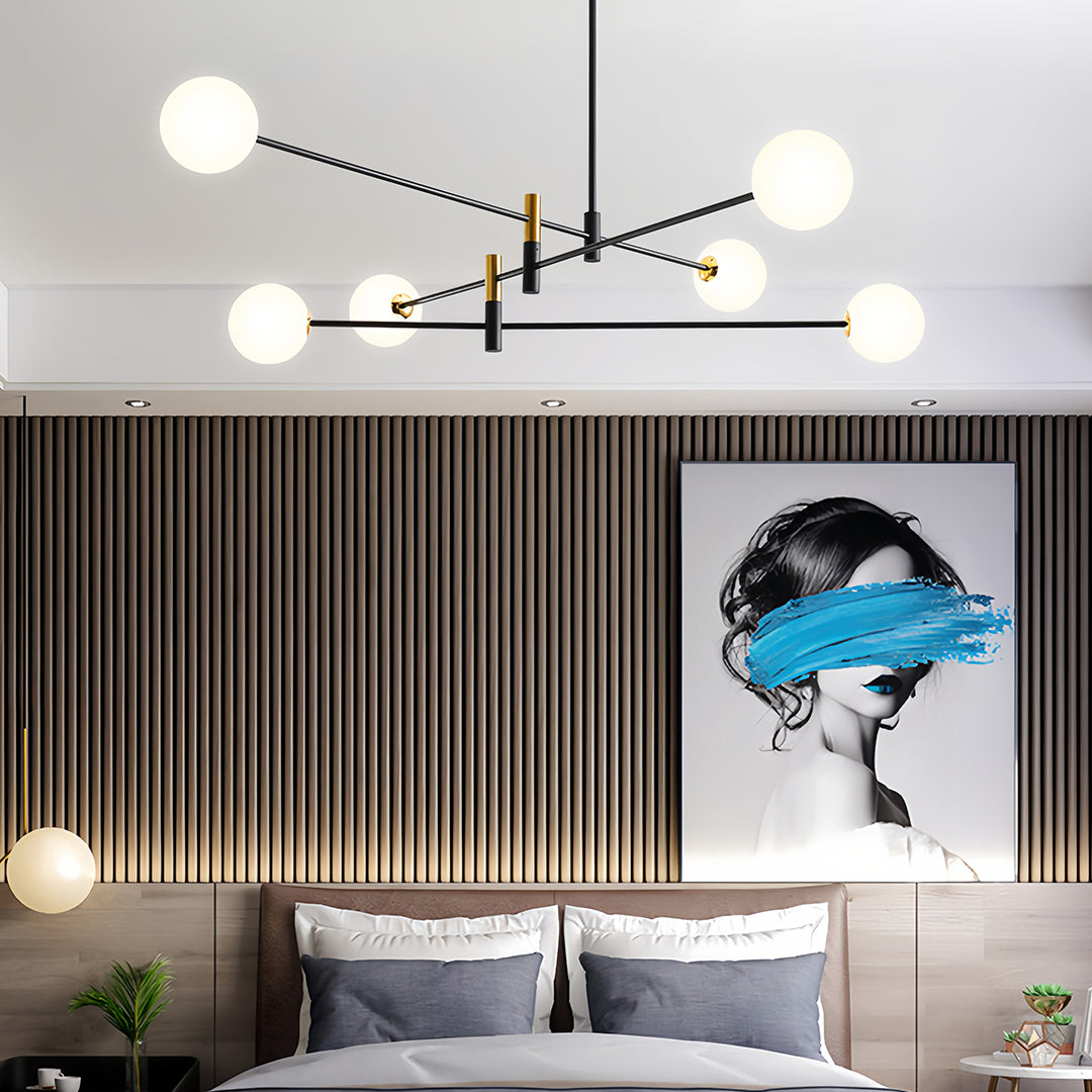 Branch Chandelier — Black and Gold Iron, Transparent Glass Shades, G9 3-Step Dimming (3000K/4000K/6000K), 4-, 6-, or 8-Light