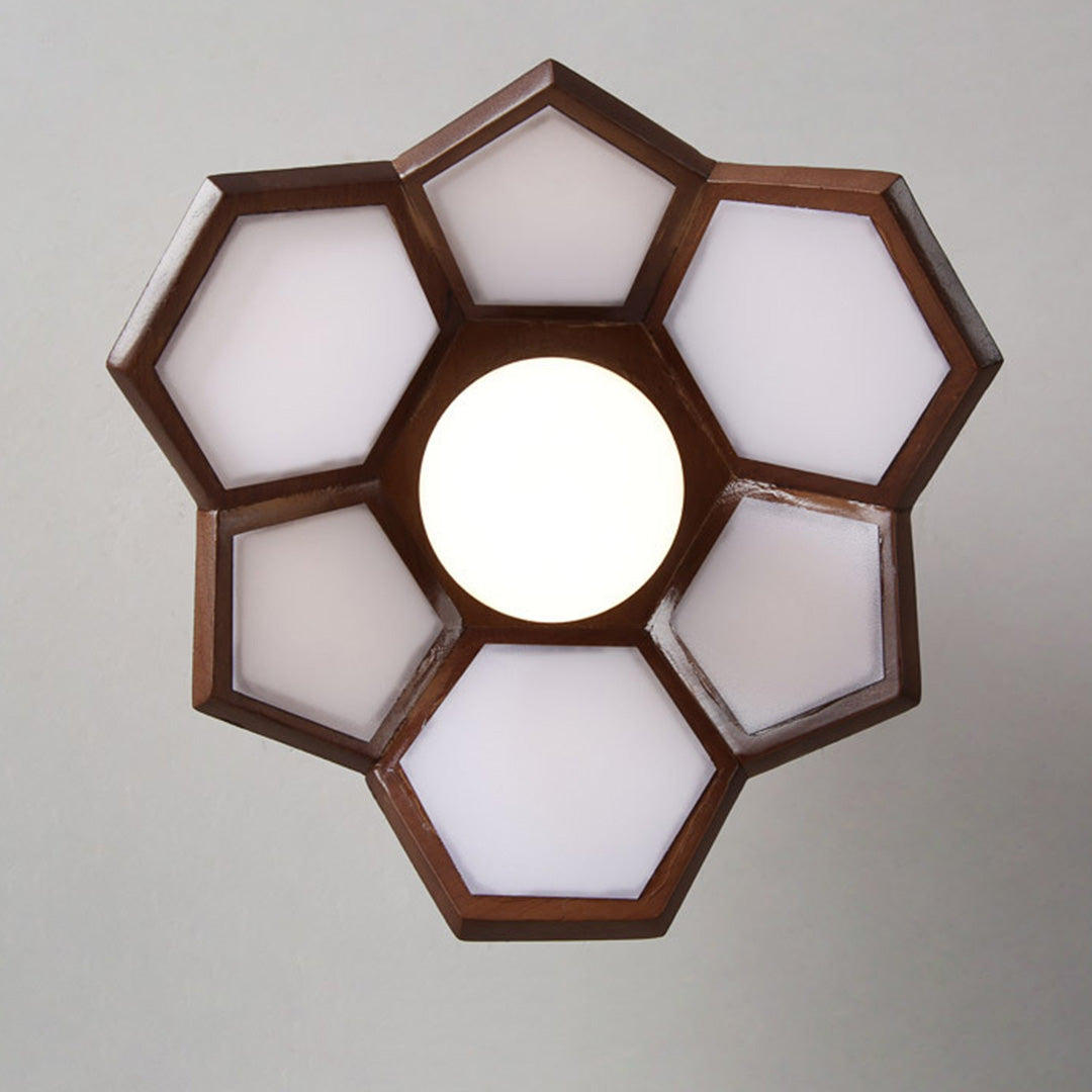 Lotus Semi-Flush Mount — Oak Wood, LED E27, 3-Step Dimming (3000K/4000K/6000K), 11"