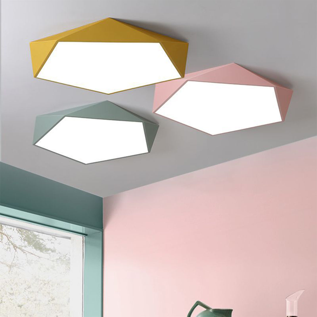 Geometric LED Flush-Mount Ceiling Light — Iron Frame, Acrylic Shade, Three-Color Dimming, 24W / 36W, 42cm / 52cm