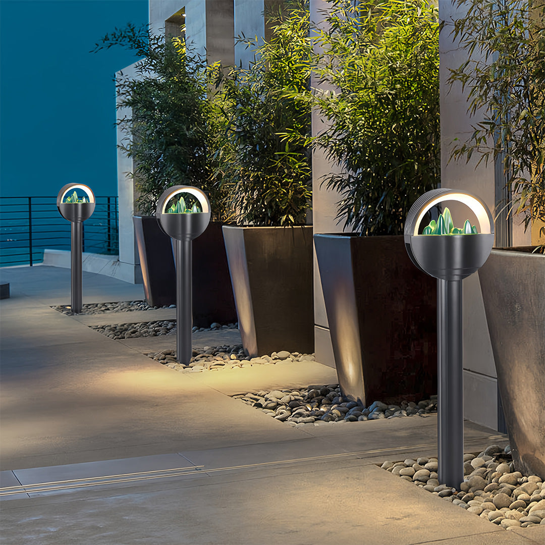 Frosted Globe Path Light — Black Aluminum, Hardwired LED, 10W, IP65 Weatherproof, 7.1" Dome