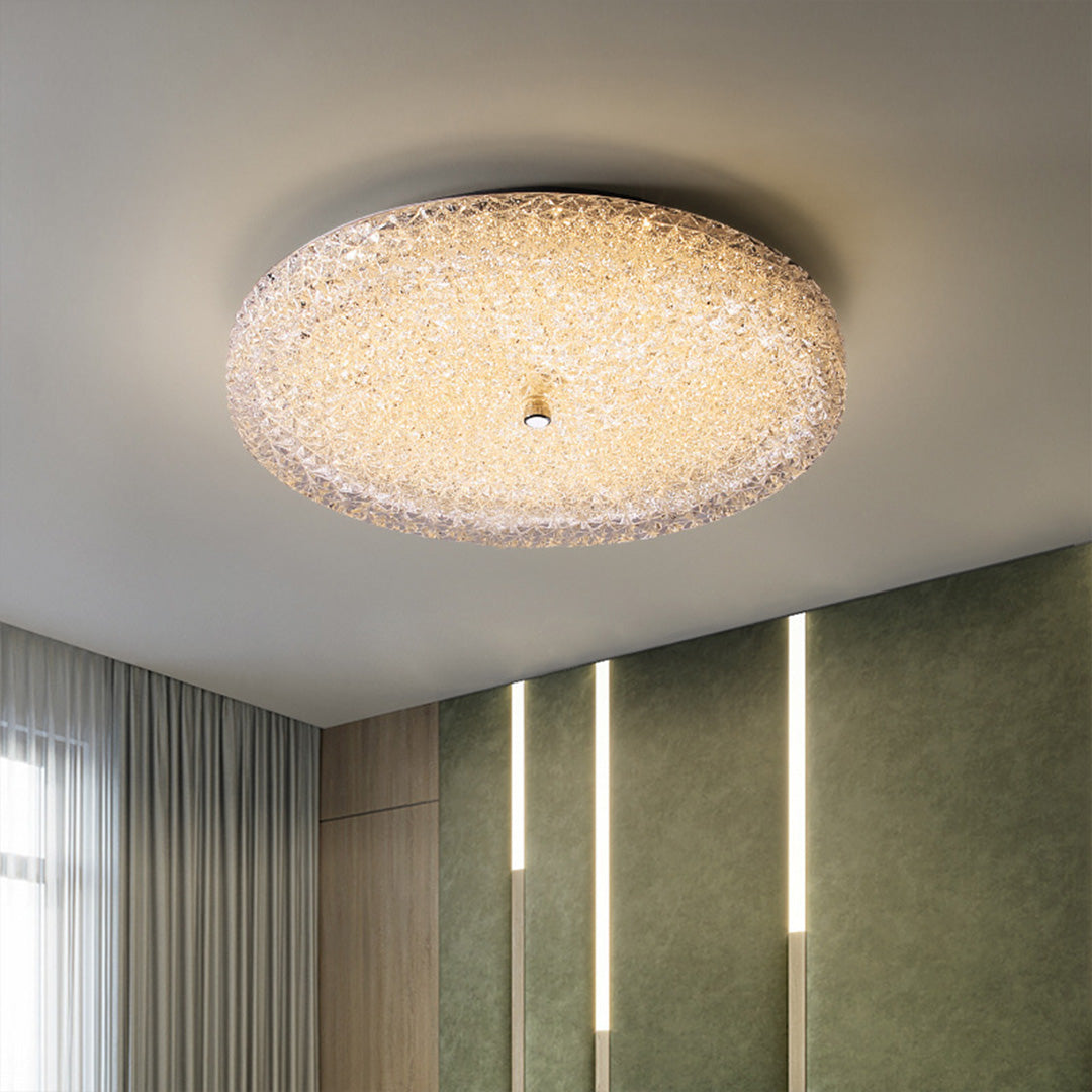 Crystal Sand Glass Flush Mount — Chrome Iron, LED, Dimmable, 25cm / 40cm, Remote Control