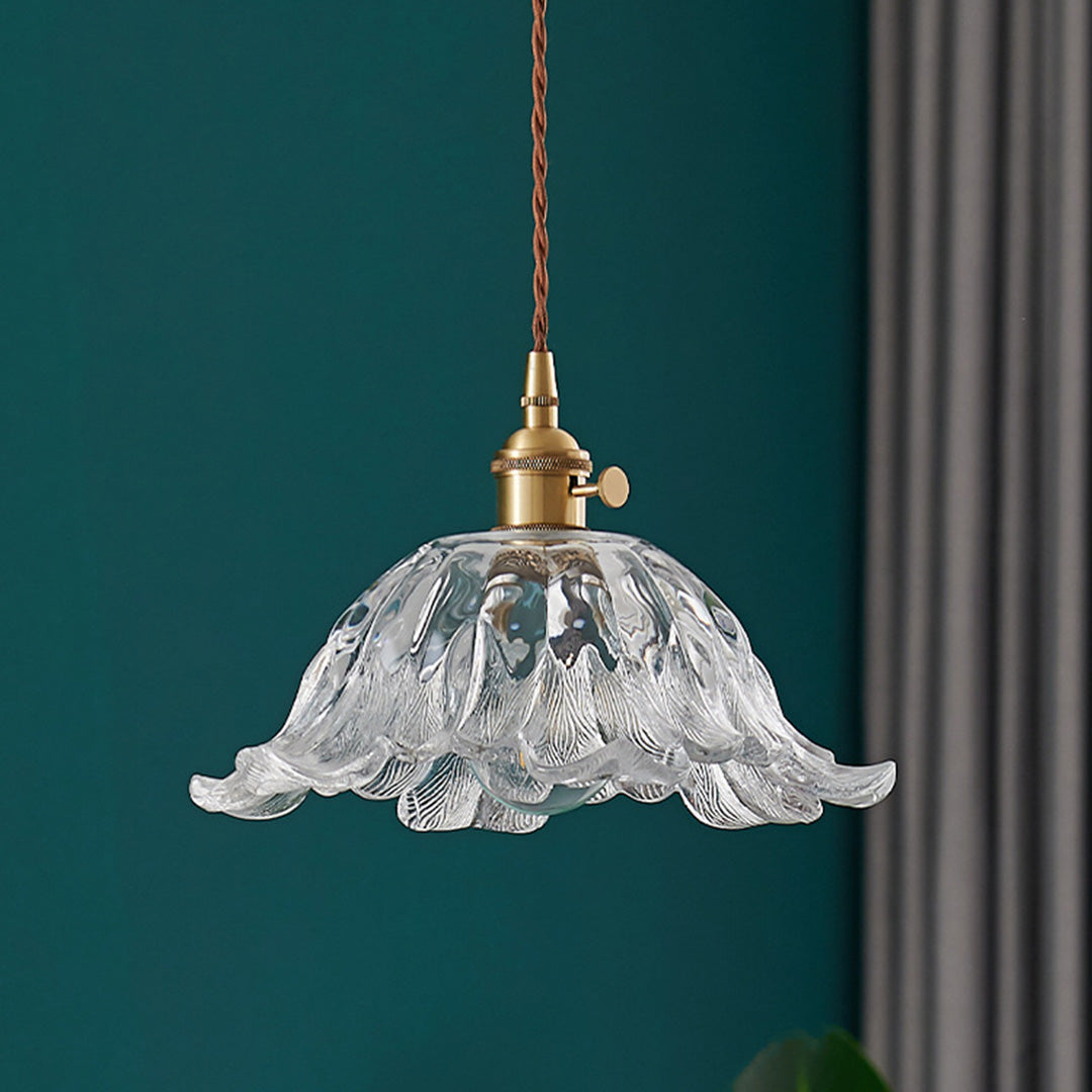 Floral Glass Mini Pendant — Brushed Brass, 1-Light, 6W, Available in Three Sizes