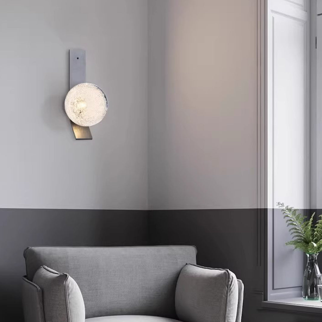 Glass Bubble Wall Sconce — Iron Frame, LED 3000K, Single 7W or Dual 14W, Gold / White / Black / Bronze