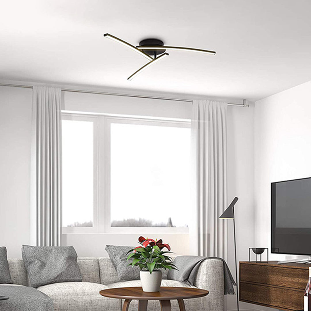 Three-Arc Rotating Semi-Flush Mount — Black Aluminum & Acrylic, 15W LED, 3-Step Dimming (3000K/4000K/6000K), 23.62"