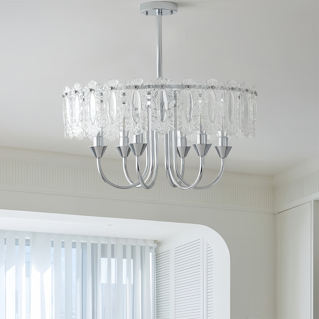 French Country Drum Chandelier — Chrome Iron, Transparent Glass, 3-Step Dimming, 40CM–60CM