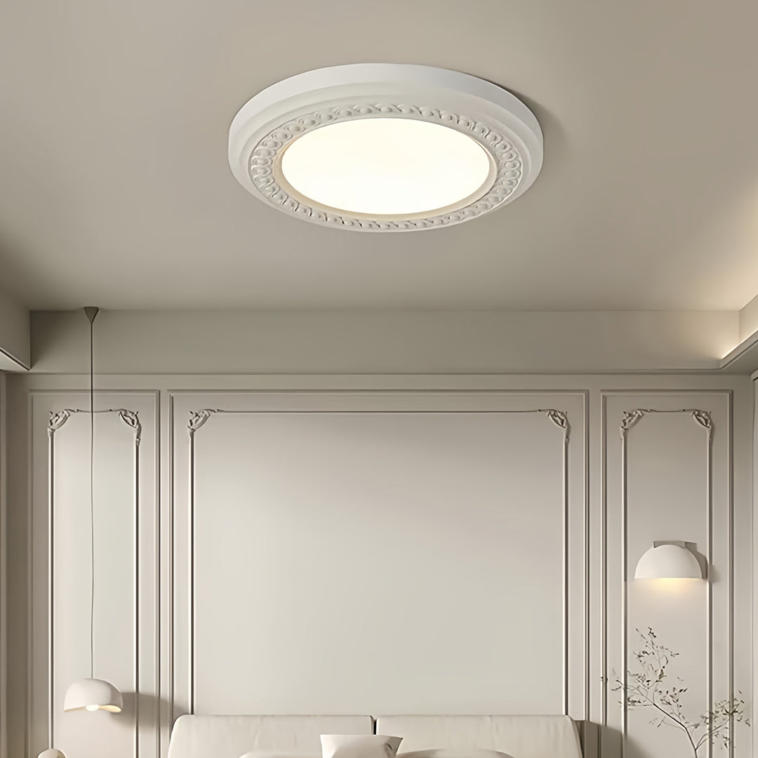 French Country Carved Resin Flush-Mount Ceiling Light — Acrylic Shade, 72W LED, 3-Step Dimming, 23.15"