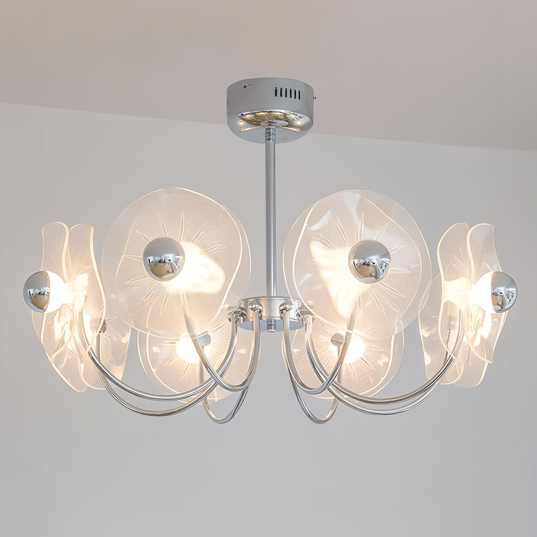 Geometric Acrylic LED Chandelier — Chrome Aluminum, 3-Step Dimming, 3-, 6-, or 8-Head