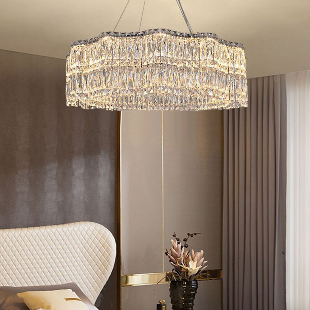 Large K9 Crystal Ring Chandelier — Stainless Steel, Gold or Silver, Stepless Dimming 3000K–6000K, Remote Control, 40W–118W