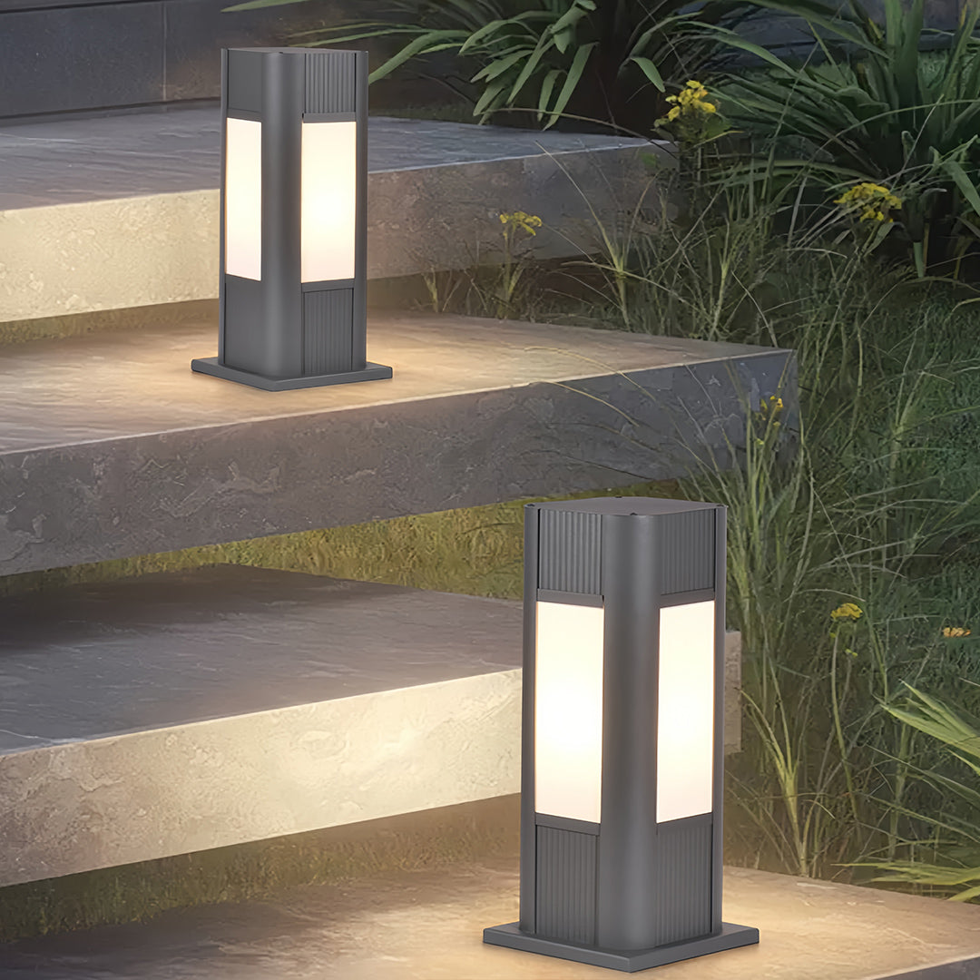 Industrial Square Bollard Path Light — Die-Cast Aluminum, Gray, 10W LED, IP65 Weatherproof